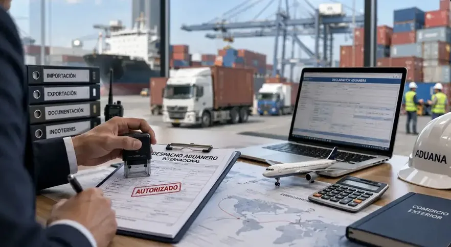 Gestión de trámites aduanales: documentos, sello de autorizado y equipo en puerto